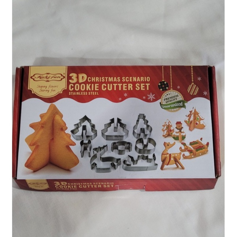 3D Christmas Scenario 8 Piece Cookie Cutter Set Stainless Steel New in Box Tree